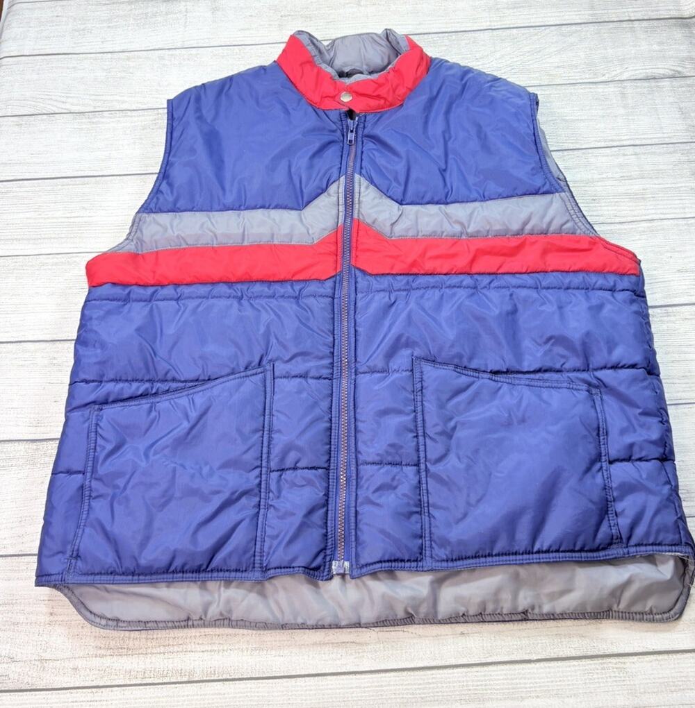 Wrangler Vintage Men’s Striped Puffer Vest Red Navy Western Size XL